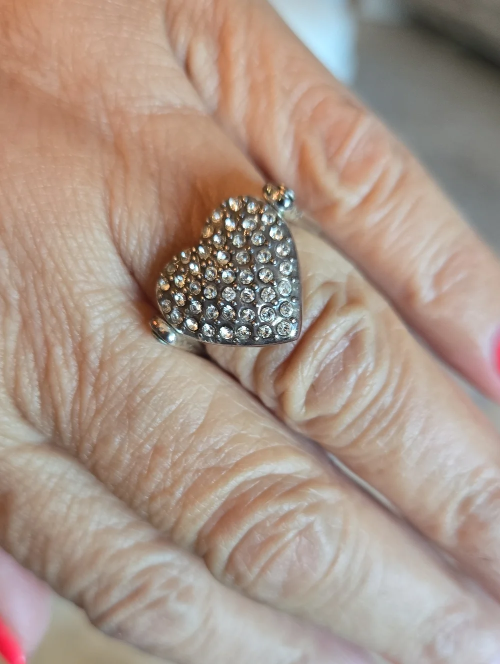 Brighton Retired Well Loved 2 Sides Crystal Pavé Heart Ring - Silver Tone